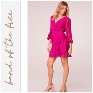 BOG BAND OF THE FREE - 🎉HP x 2🎉 NWT “Kiss Me” Peplum Tiered Mini Dress/Fuchsia